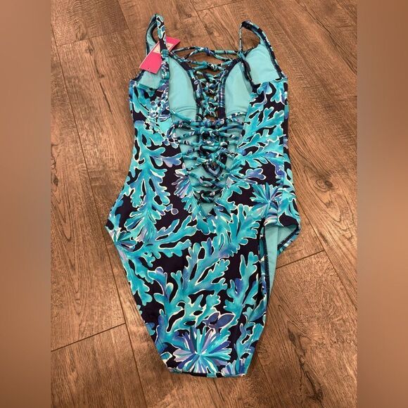 Lilly Pulitzer Blue Floral One Piece Swimsuit - Picture 3 of 7